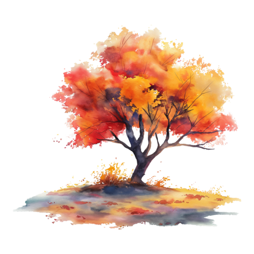 a watercolor painting of an autumn tree