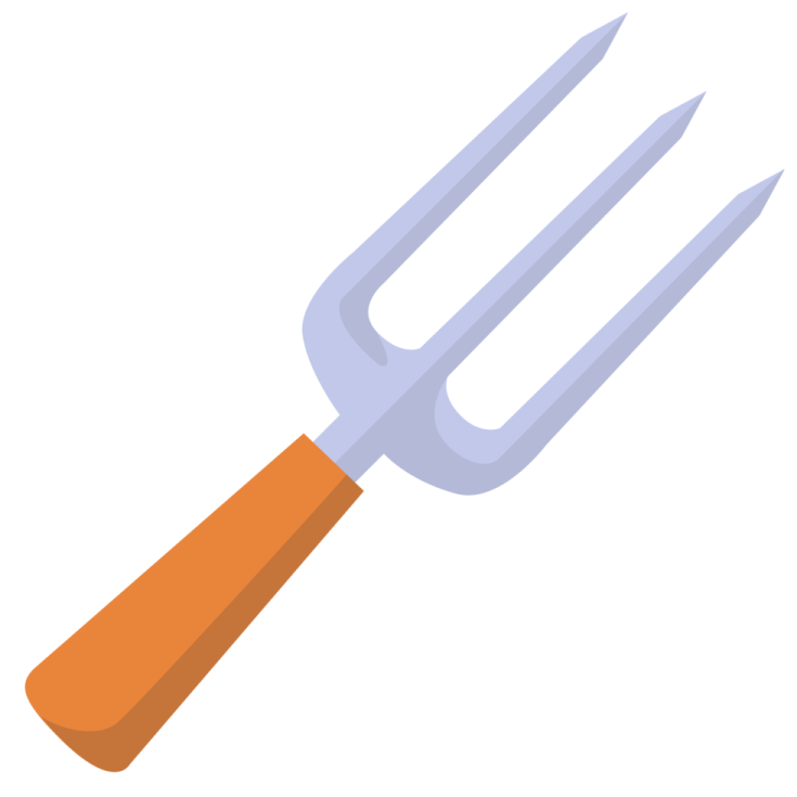 a pitchfork with an orange handle