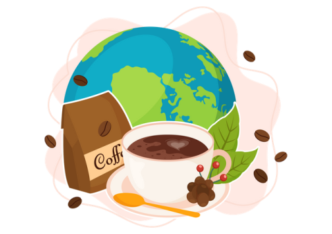a cup of coffee next to the earth