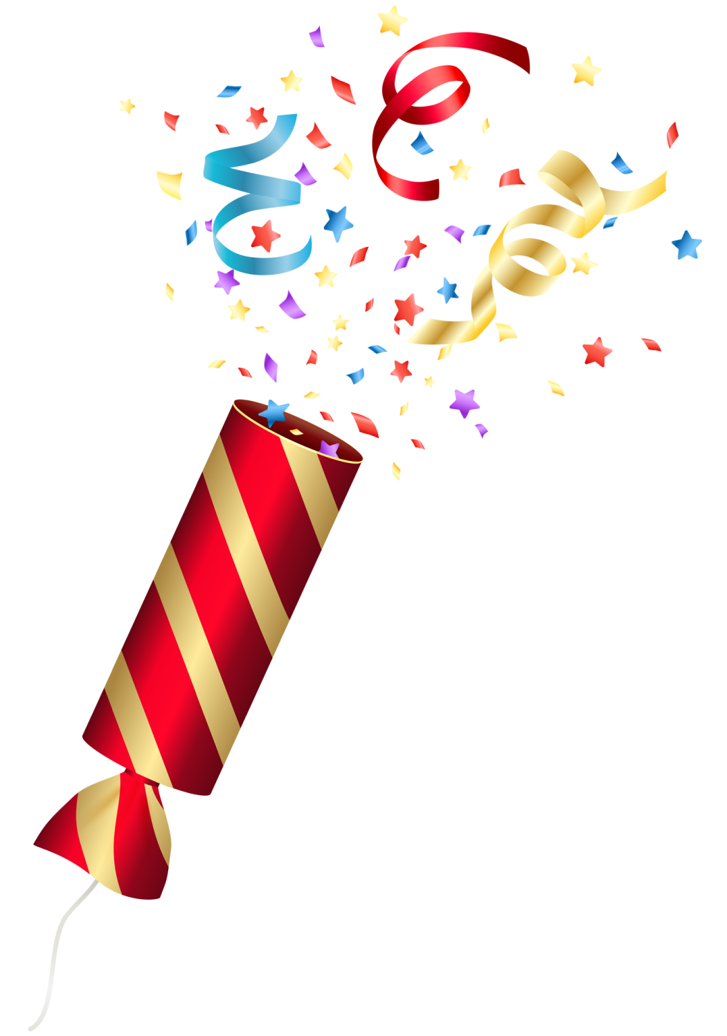 a red and gold party hat with streamers