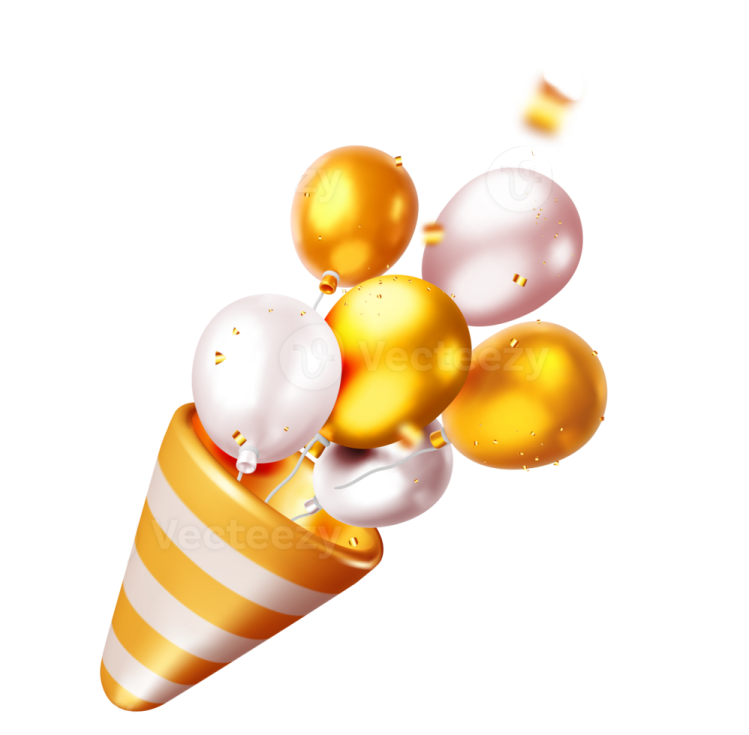 a bunch of gold and white balloons