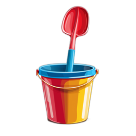 a bucket with a spoon in it