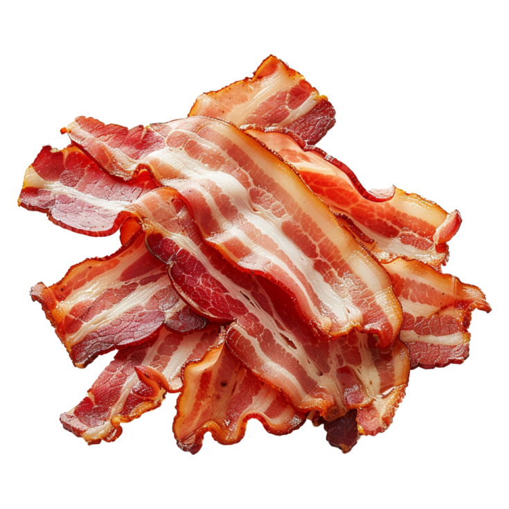 sliced bacon on a white background