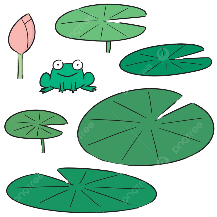 a frog sitting on top of a lily leaf