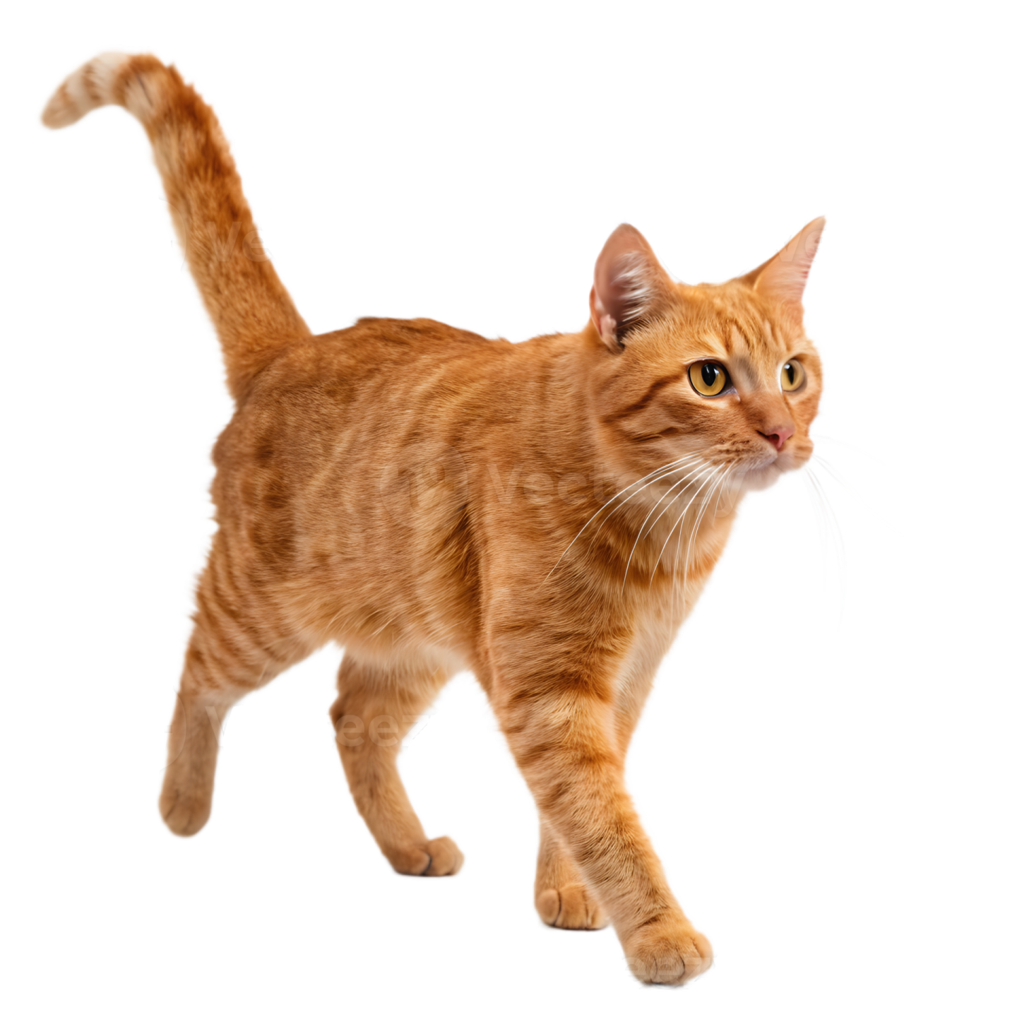 an orange cat walking on a white background