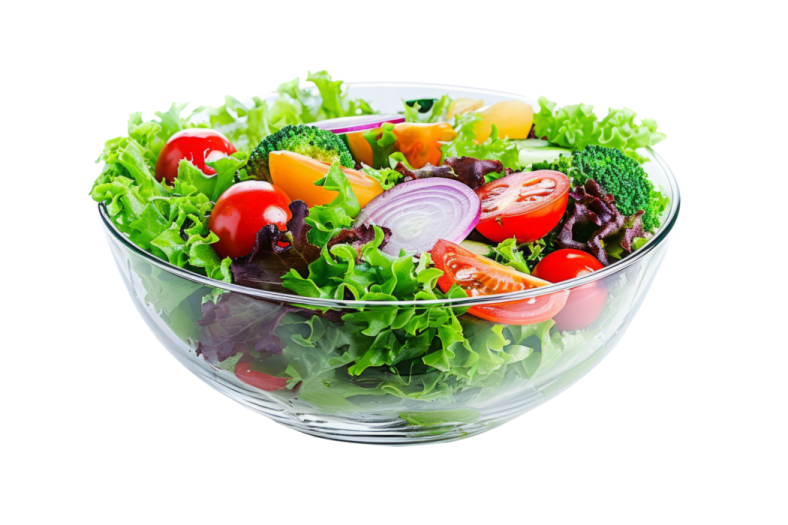 a salad in a glass bowl