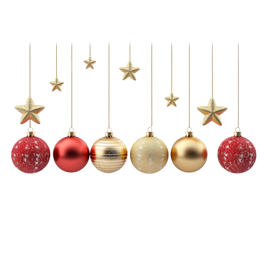 a set of christmas ornaments hanging on a white background