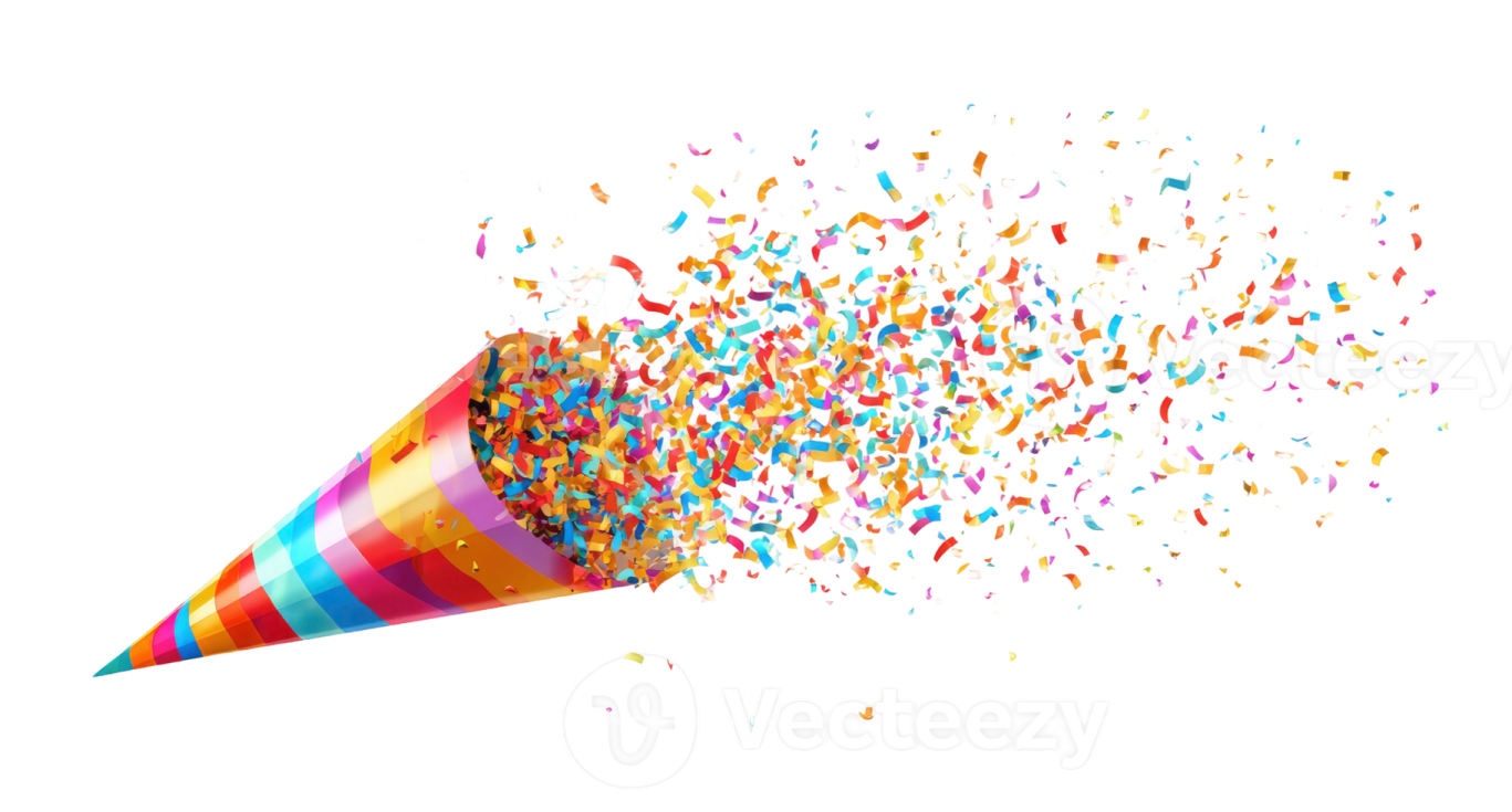 a colorful party hat with confey on it