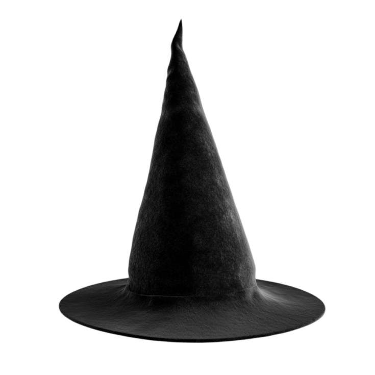 a black witch hat on a white background