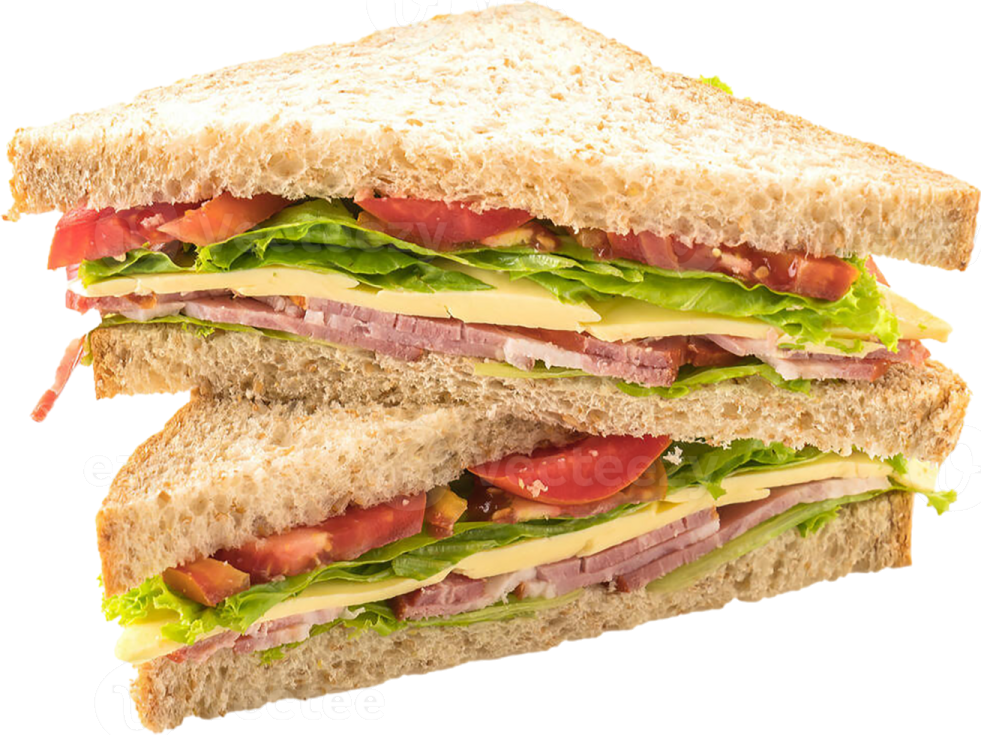 a sandwich cut in half on a white background