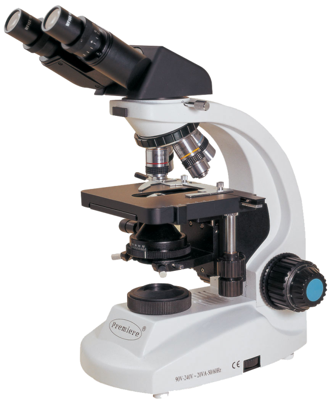 A microscope with a white background