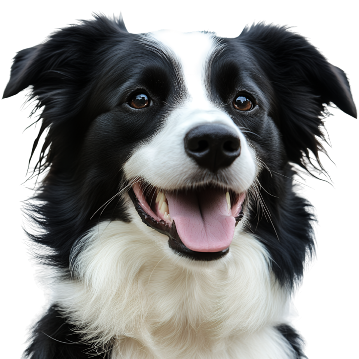 a close up of a black and white dog