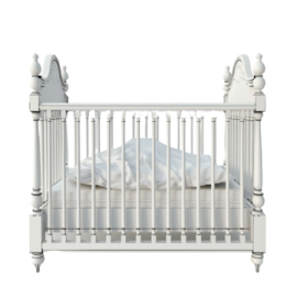 a baby cribt with white sheets and pillows