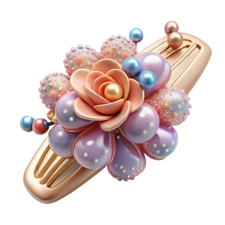 a hair clip with flowers and pearls on it