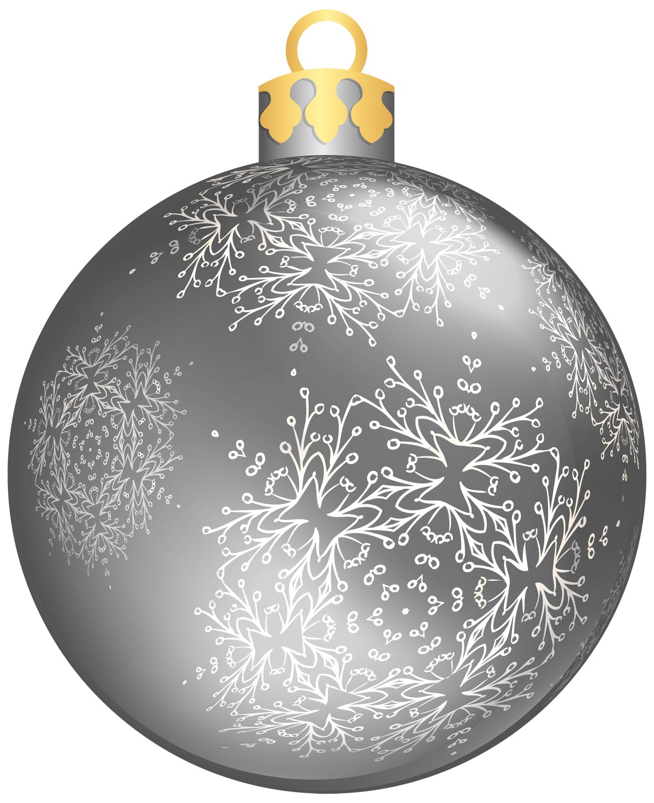 a black and white christmas ball with snowflakes