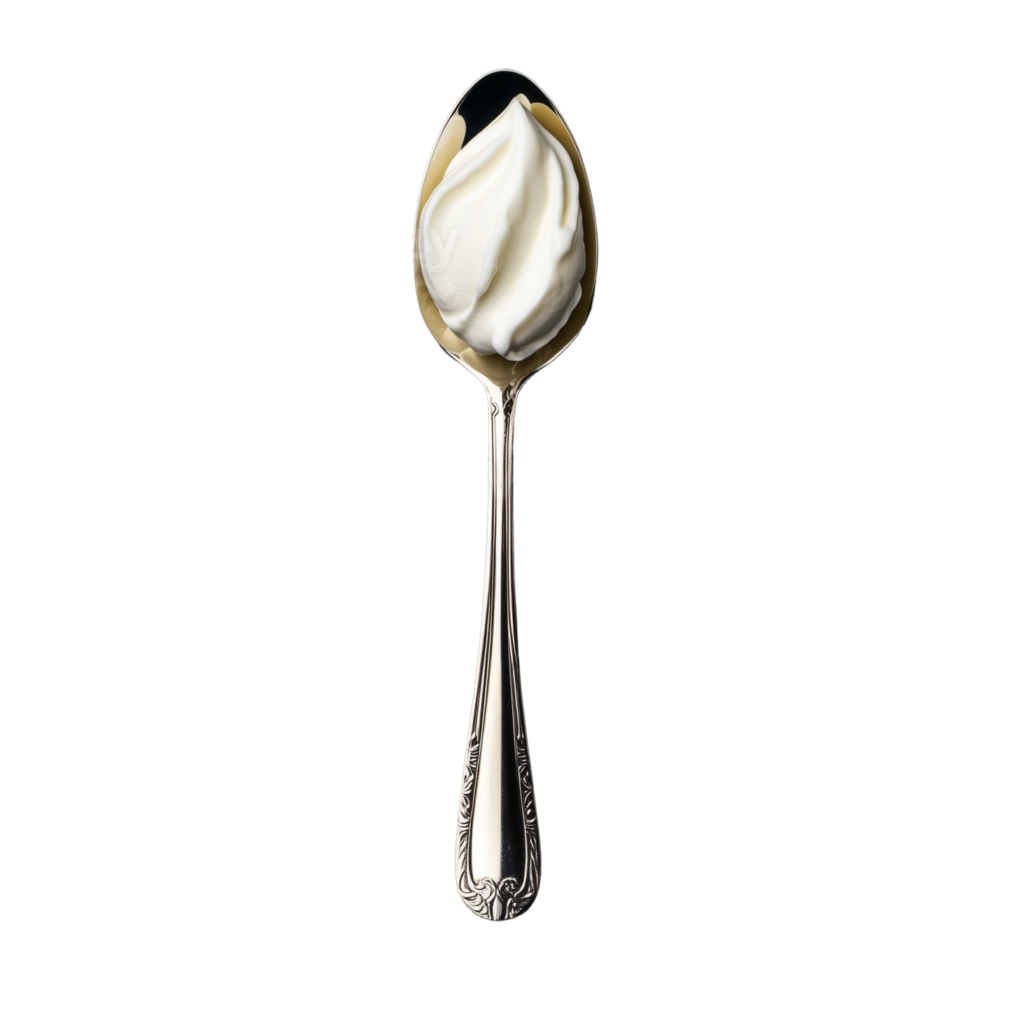 a spoon with whipped cream on it