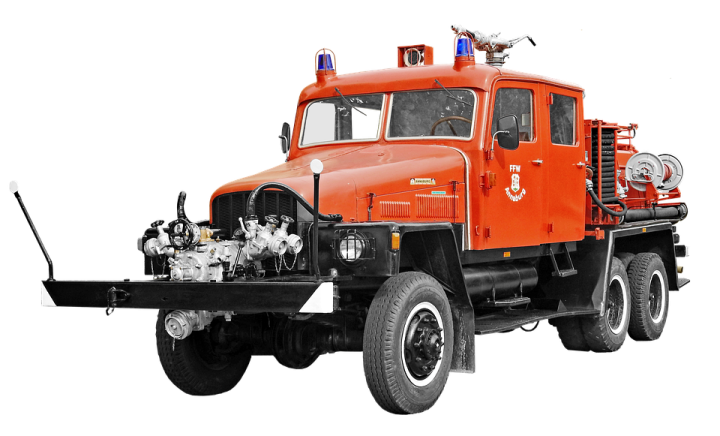 an orange fire truck on a white background