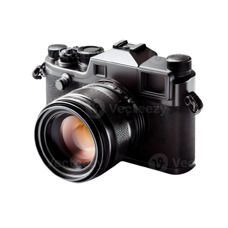 a black camera on a white background