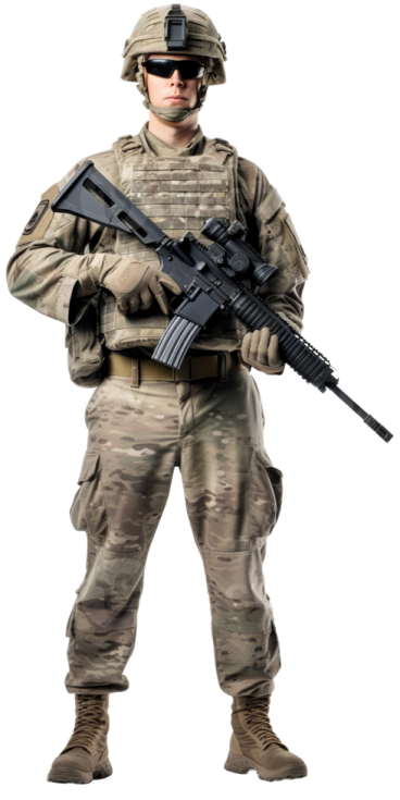 a soldier in camouflage clothing holding a rifle