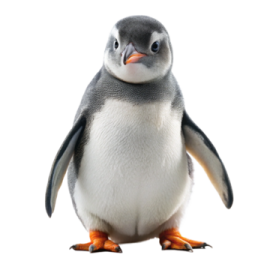 a small penguin standing up against a white background