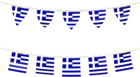 a set of blue and white flags on a white background
