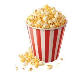 a red and white striped cup filled with popcorn