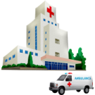 a white van parked in front of a hospital