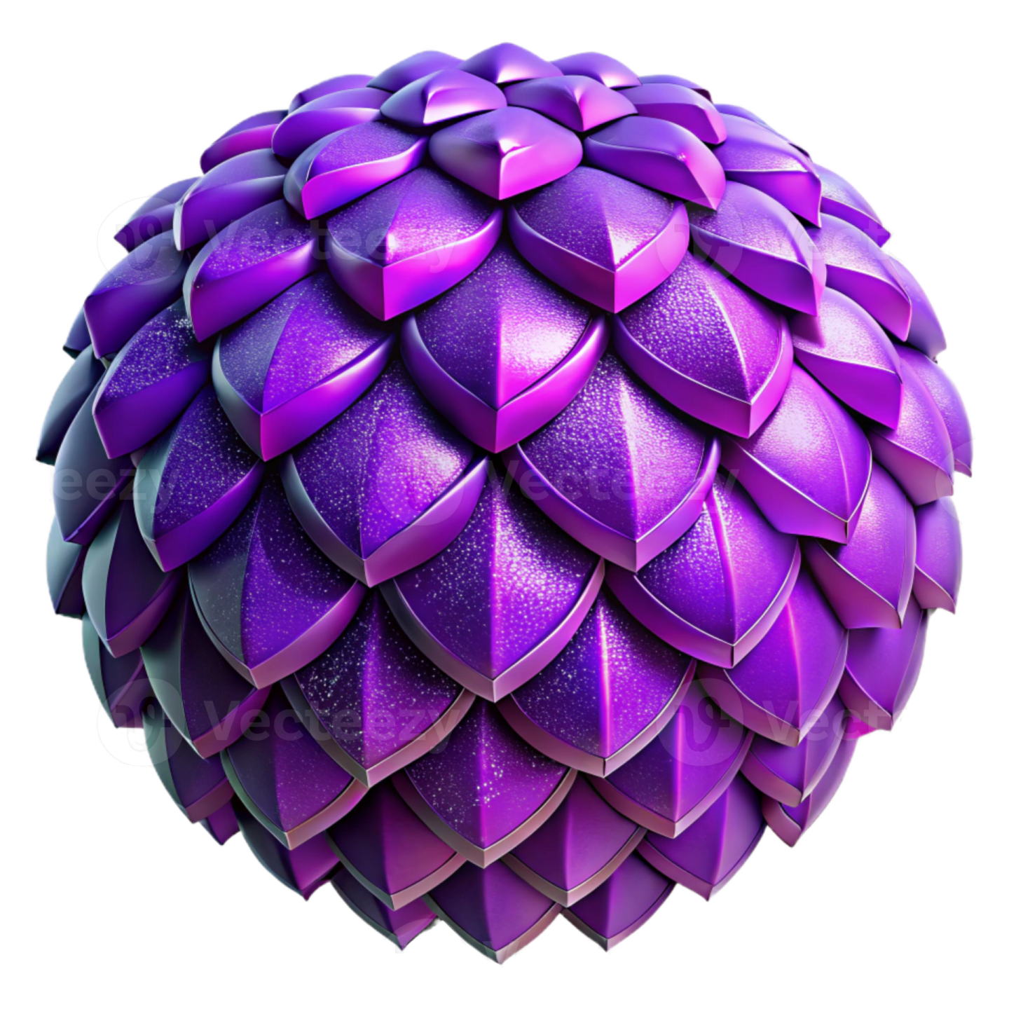 a purple ball with many pieces of paper on it