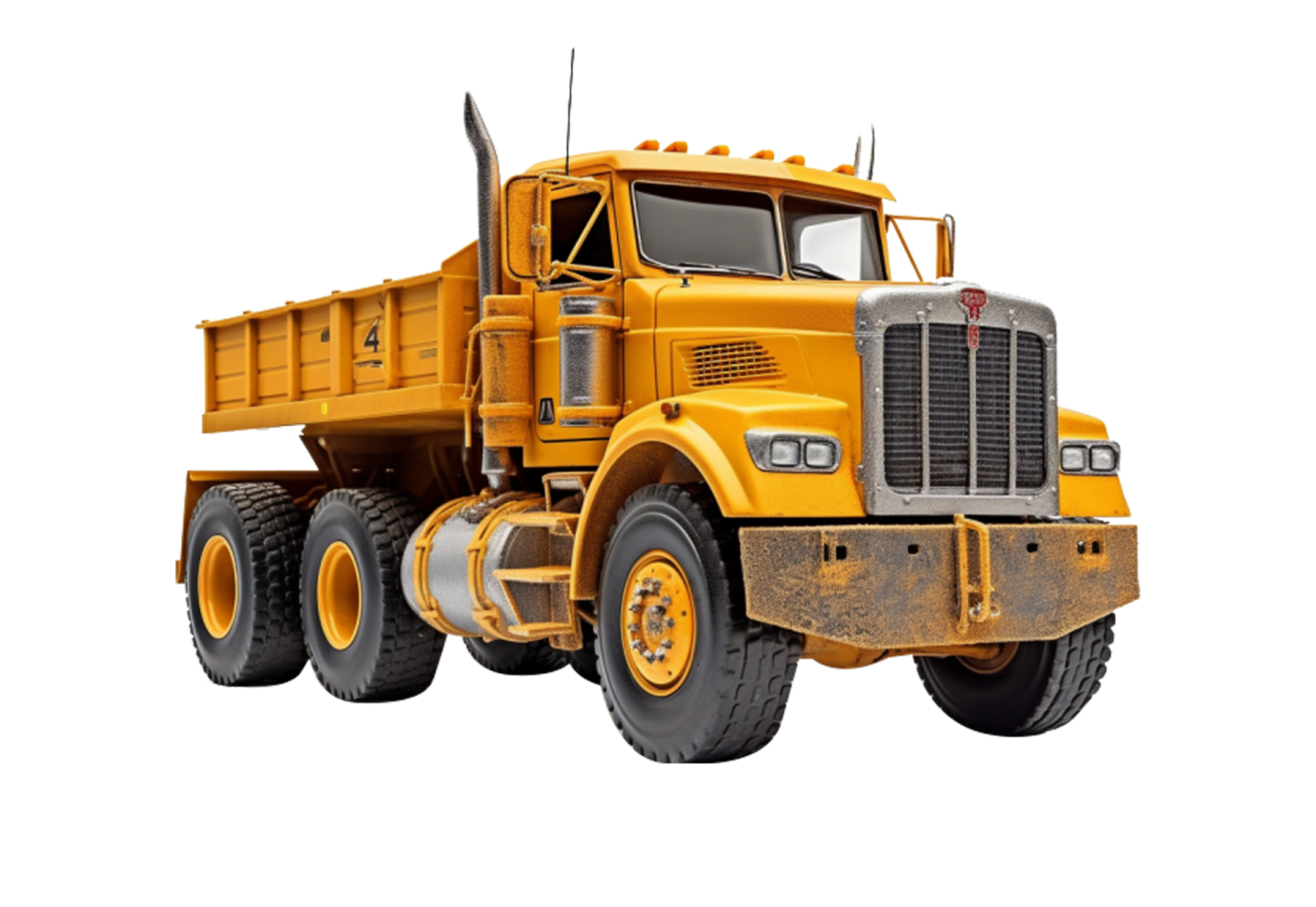 a yellow dump truck on a white background