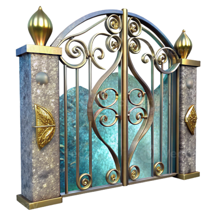 an open gate with a butterfly on it