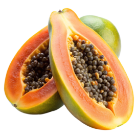 a cut open papa with seeds and seeds inside