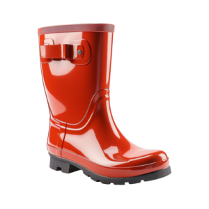 a pair of red rain boots
