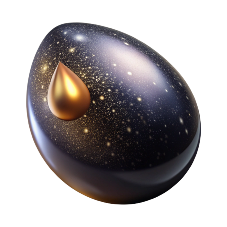 a black egg with gold flakes on it