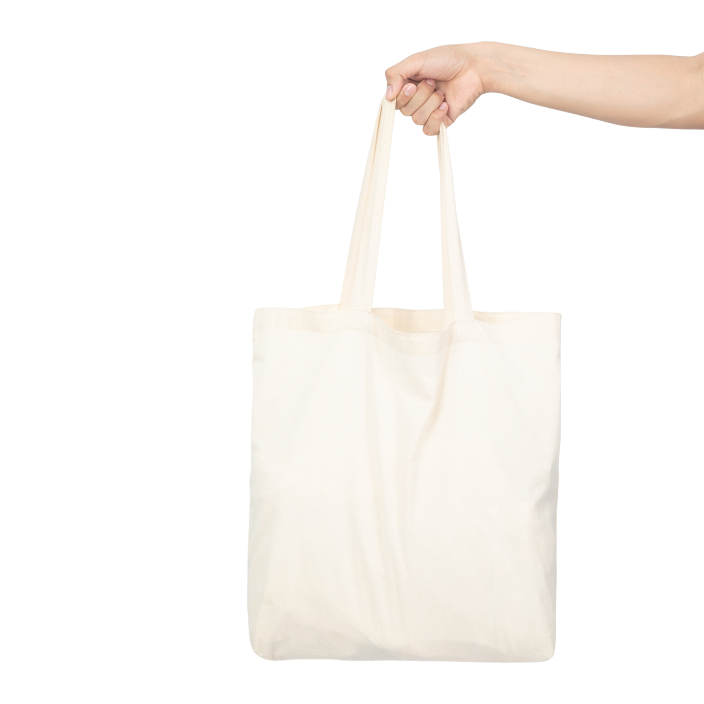 a person holding a white tote bag