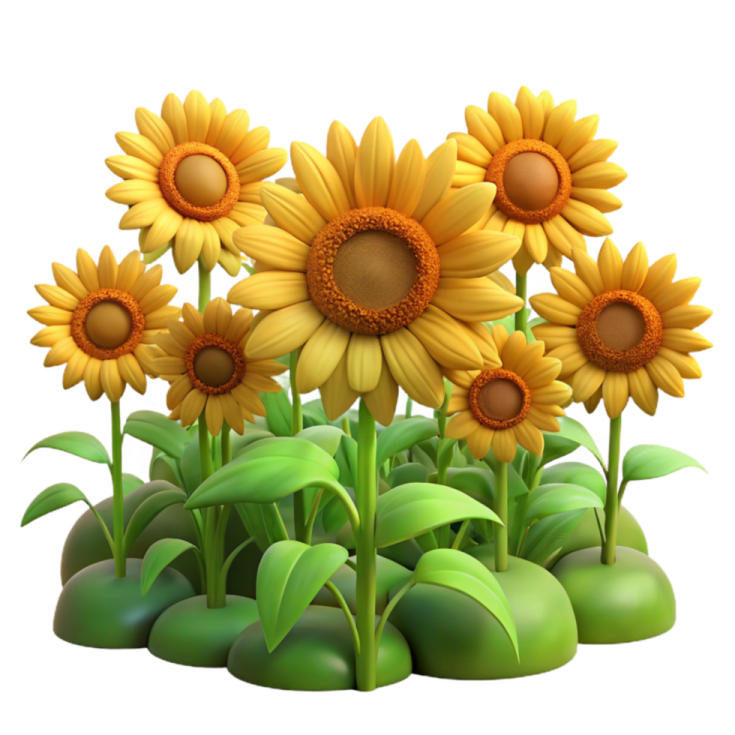 a bunch of yellow sunflowers with green leaves