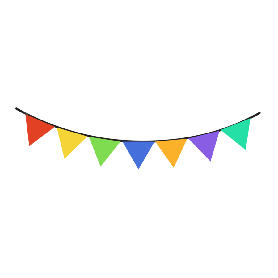 a rainbow colored pennant on a white background
