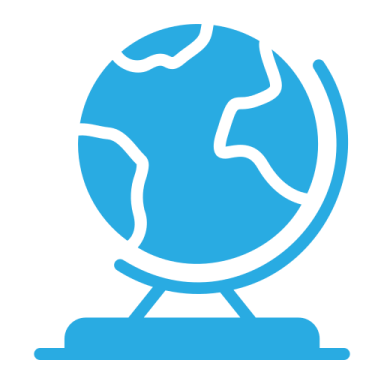 a blue globe on a white background
