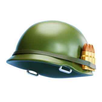 a green helmet with a bullet on it