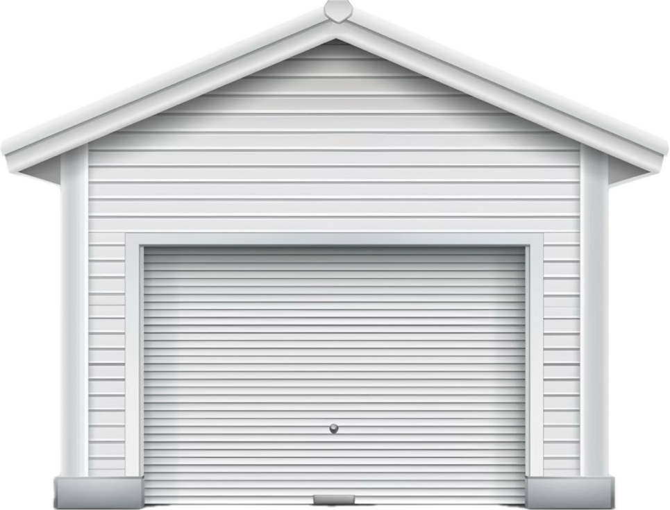 a white garage with shutters on the side