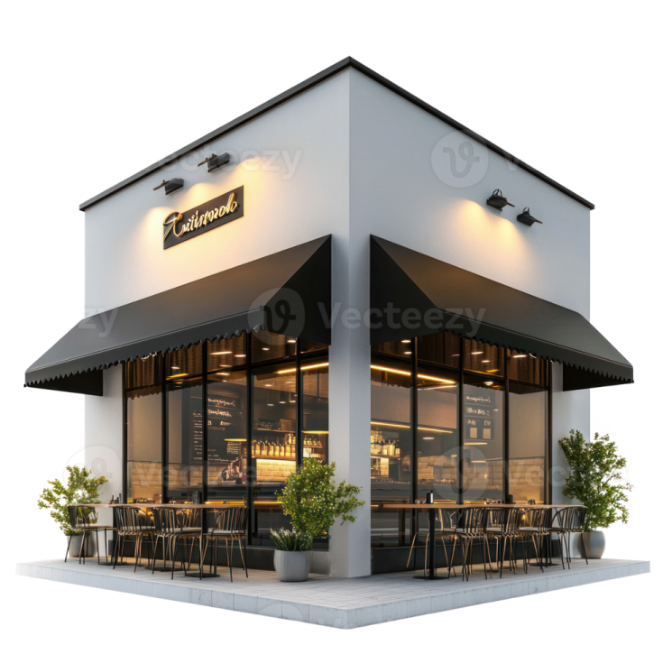 a 3d rendering of a restaurant on a white background