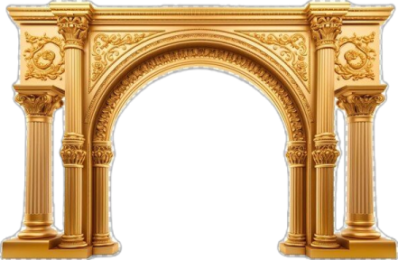 a golden arch with columns