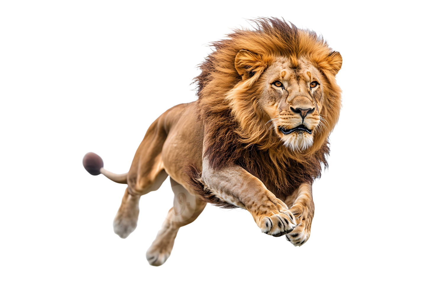 a lion running in the air