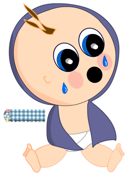 a cartoon baby with blue eyes and brown hair