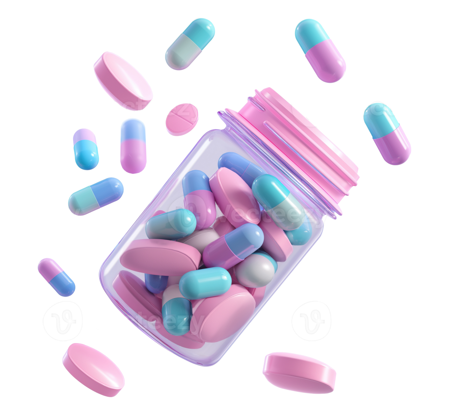 a glass jar filled with colorful pills