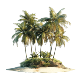 a small island with three palm trees