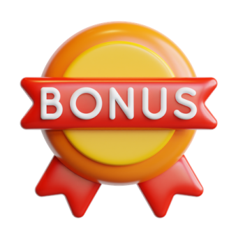 a red and yellow button with the word bonus on it