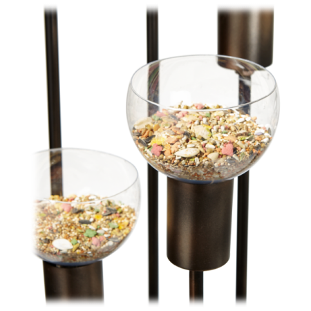 three glass bird feeders on a white background