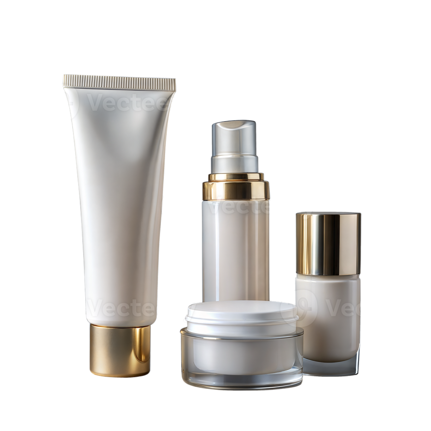 a set of cosmetic products on a white background