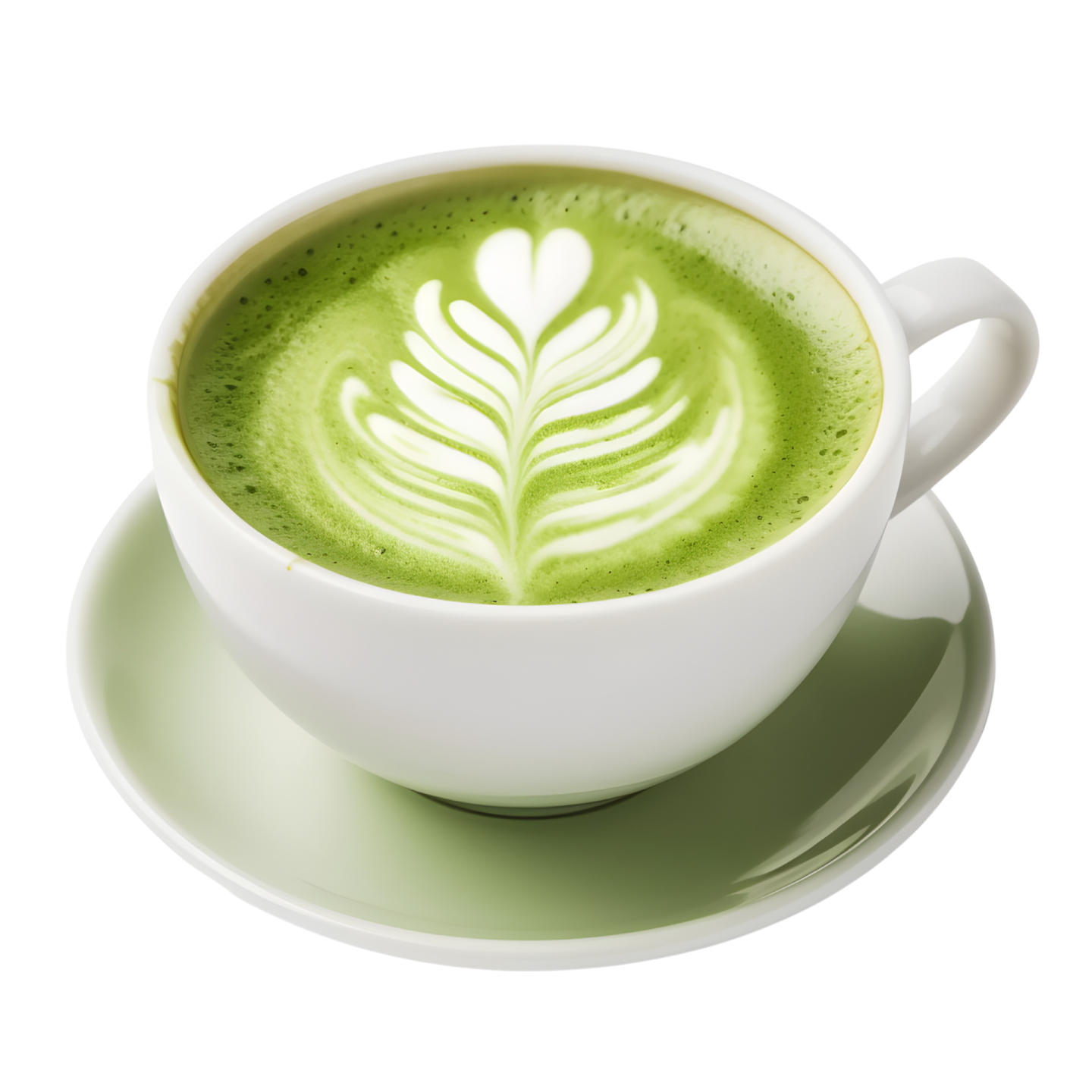 a cup of green coffee on a saucer