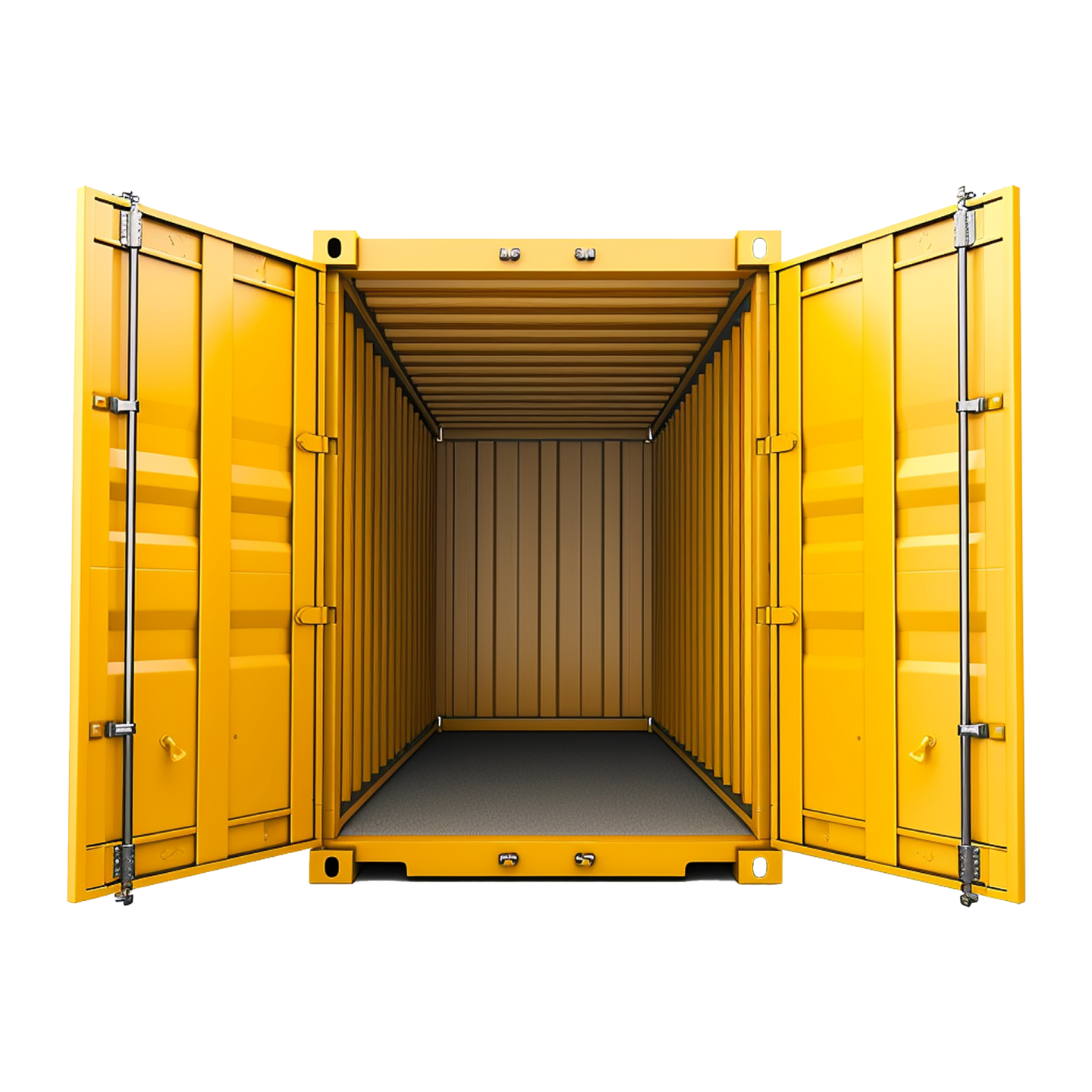 an open yellow shipping container on a white background